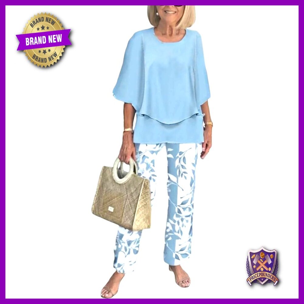 Women's 3/4 Sleeve Top Wide Leg Pants Matching Lounge Set Travel Outfit